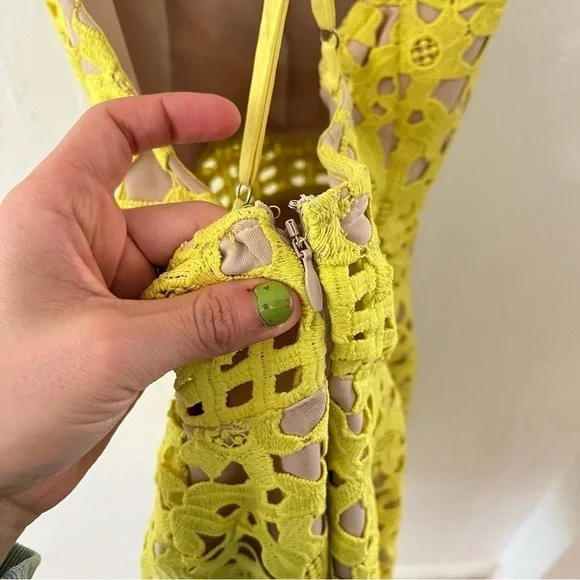 Lovers and Friends Above Knee Bellini Neon Yellow Lace Eyelet Small - Picture 10 of 14
